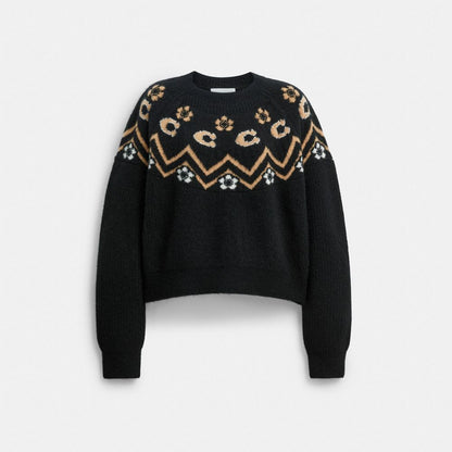 Coach Signature Fairisle Crewneck Sweater Black