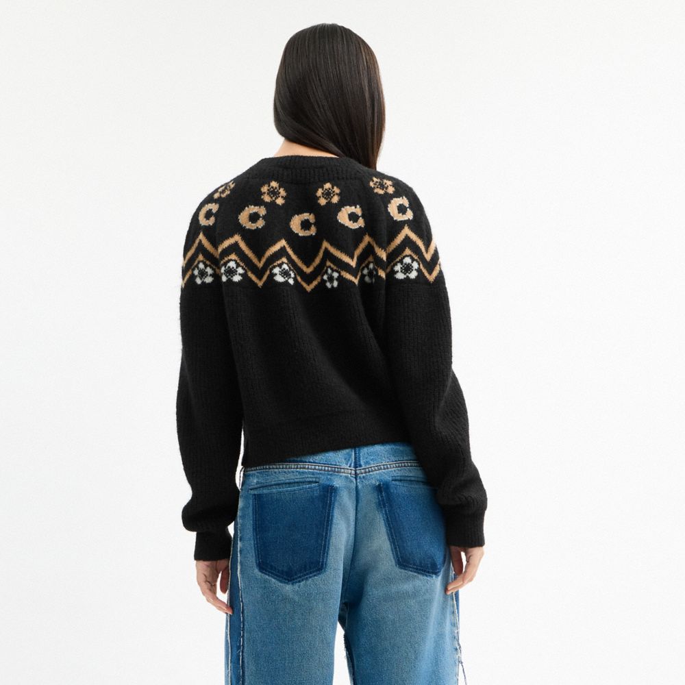 Coach Signature Fairisle Crewneck Sweater Black
