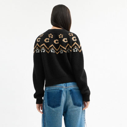 Coach Signature Fairisle Crewneck Sweater Black