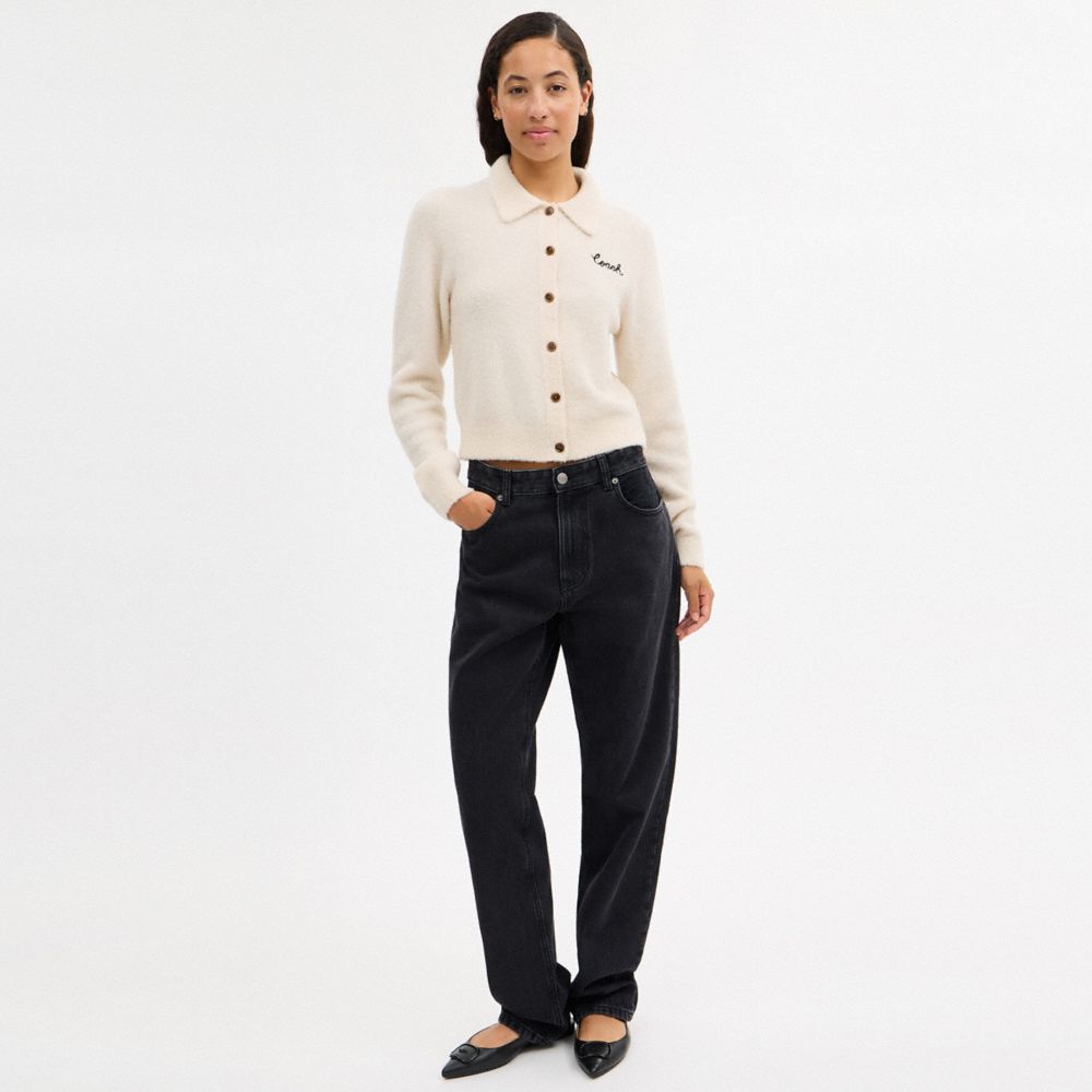 Coach Coach Embroidered Cropped Cardigan Ecru