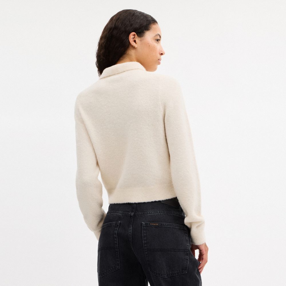 Coach Coach Embroidered Cropped Cardigan Ecru