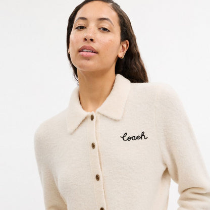 Coach Coach Embroidered Cropped Cardigan Ecru
