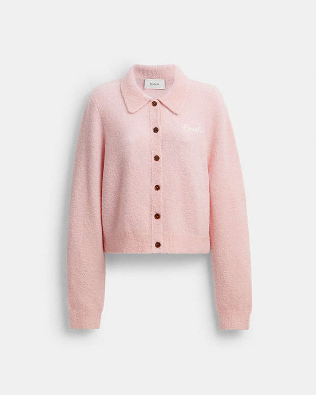 Coach Embroidered Cropped Cardigan Light Pink Light Pink