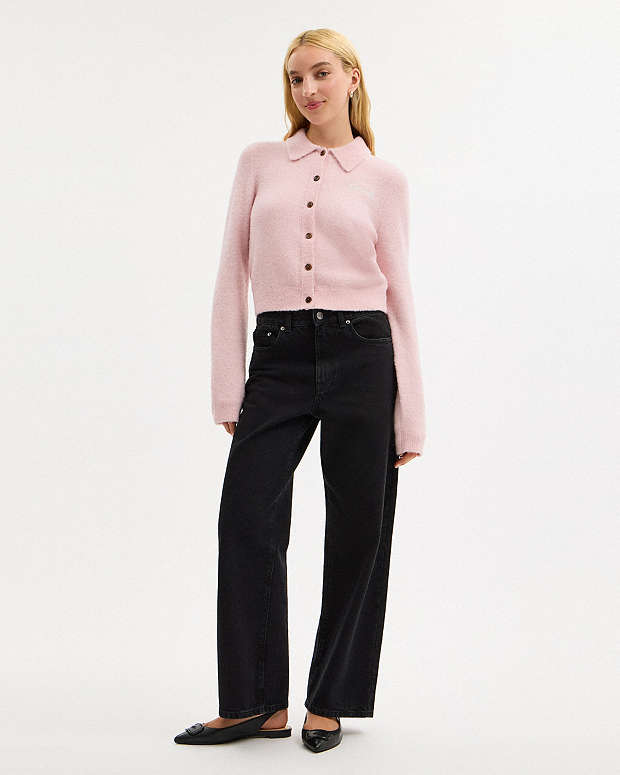 Coach Embroidered Cropped Cardigan Light Pink Light Pink