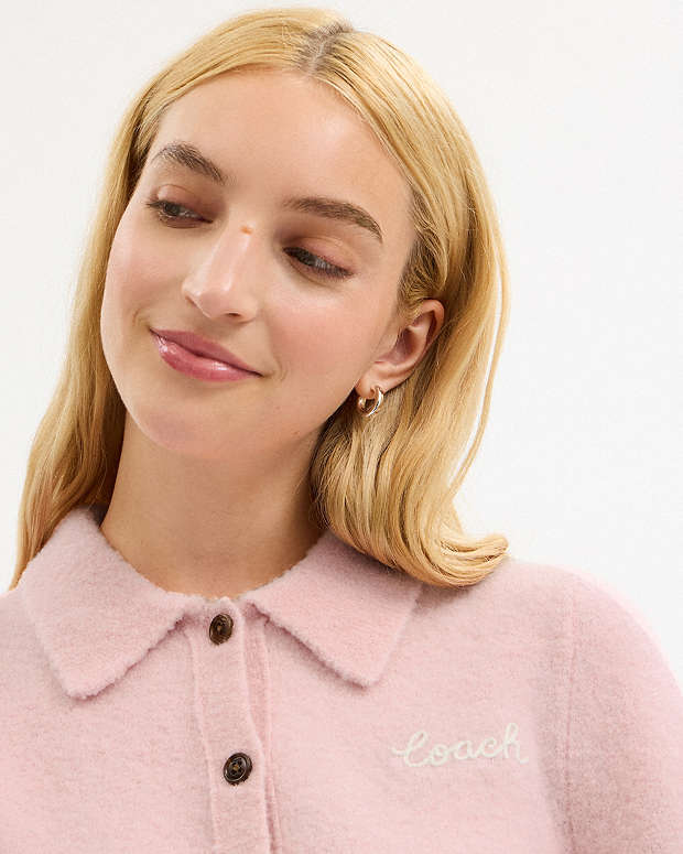 Coach Embroidered Cropped Cardigan Light Pink Light Pink