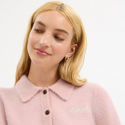 Coach Coach Embroidered Cropped Cardigan Light Pink