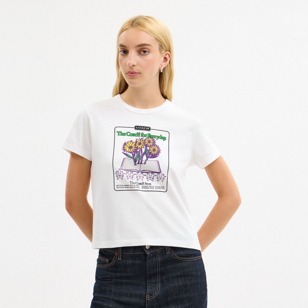 Coach Floral Collage T Shirt In Organic Cotton White