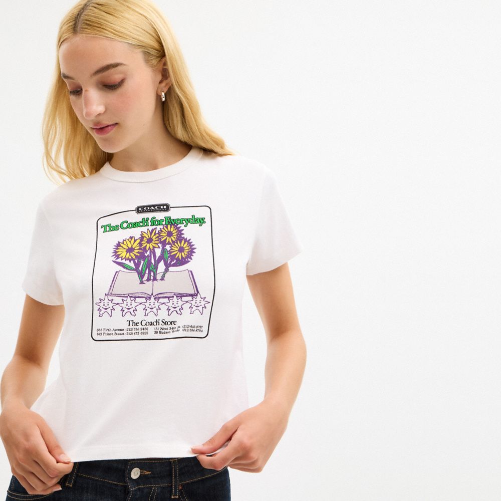 Coach Floral Collage T Shirt In Organic Cotton White