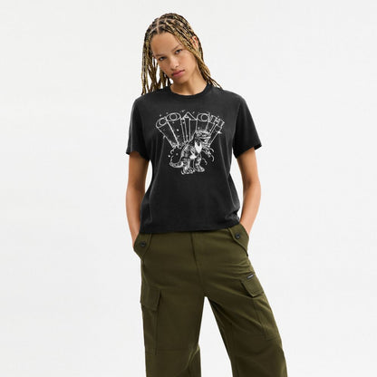 Coach T Rex Classic T Shirt In Organic Cotton Washed Black