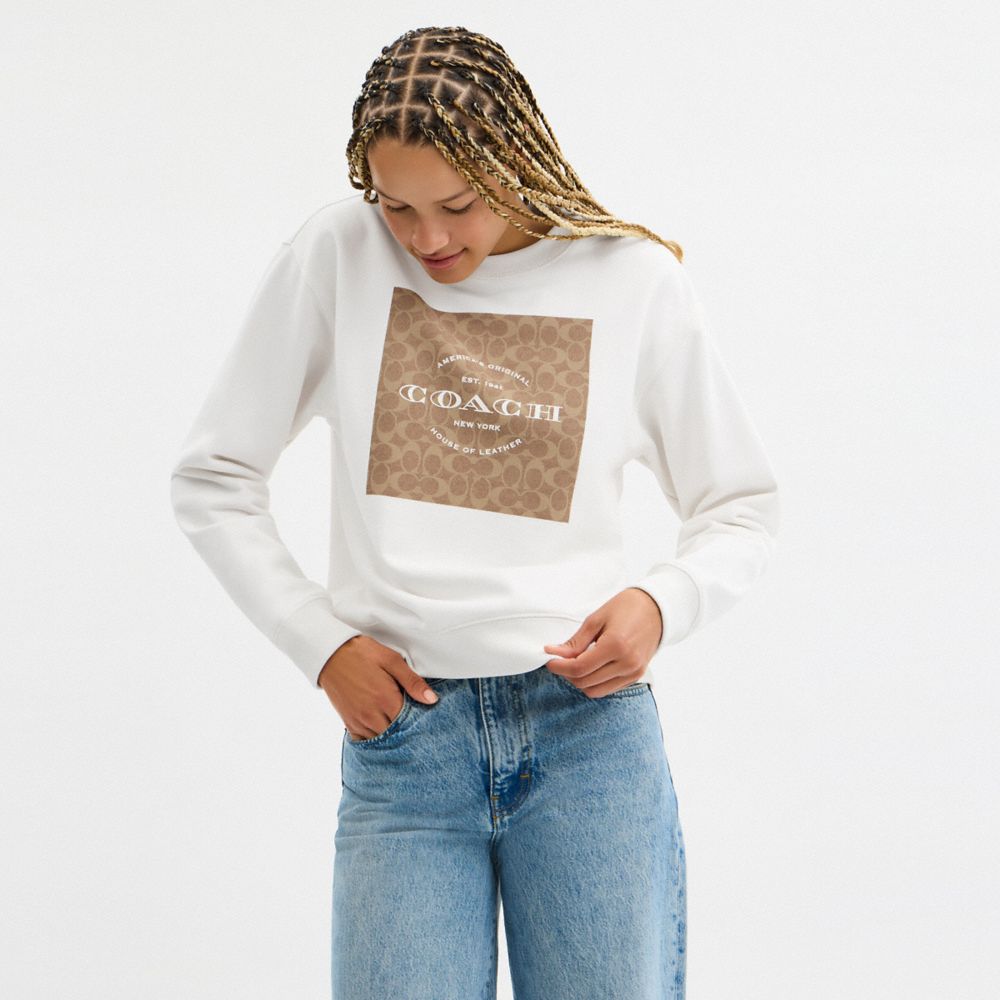 Coach Signature Square Crewneck Sweatshirt White