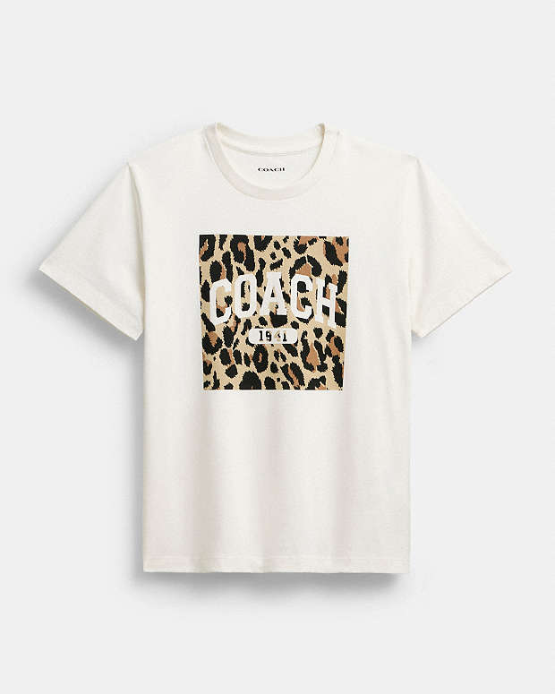 Leopard Signature Square Classic T Shirt In Organic Cotton White White