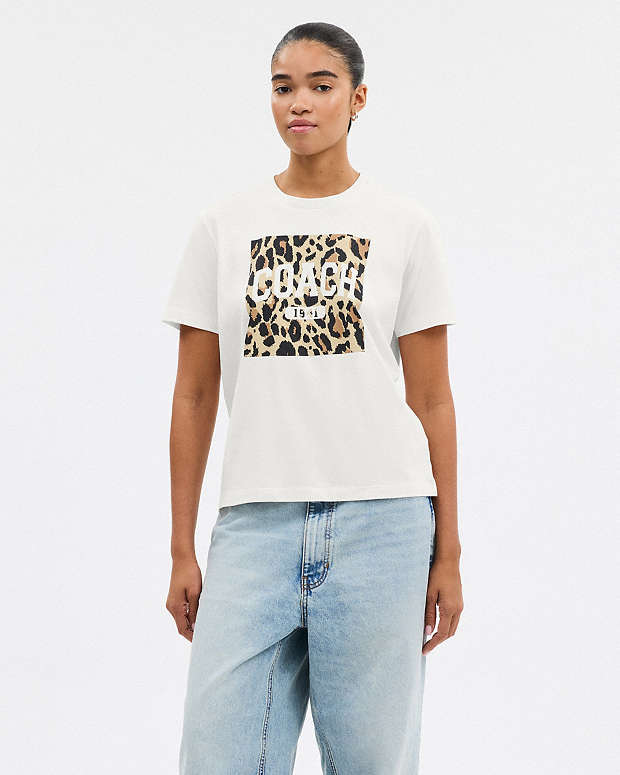 Leopard Signature Square Classic T Shirt In Organic Cotton White White