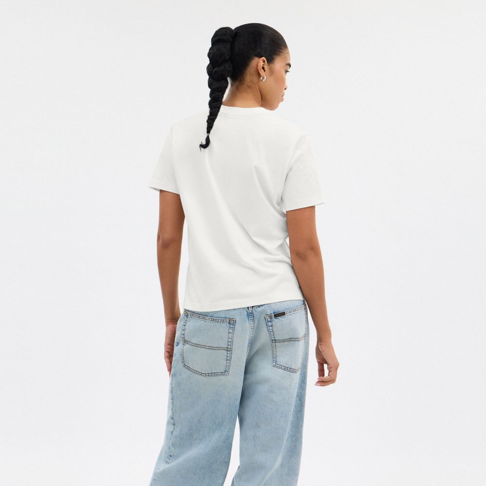 Coach Leopard Signature Square Classic T Shirt In Organic Cotton White