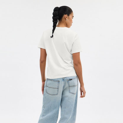 Coach Leopard Signature Square Classic T Shirt In Organic Cotton White