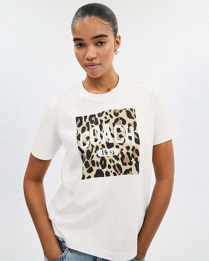 Leopard Signature Square Classic T Shirt In Organic Cotton White White