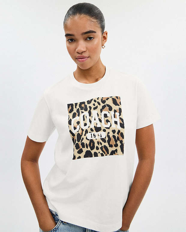 Leopard Signature Square Classic T Shirt In Organic Cotton White White