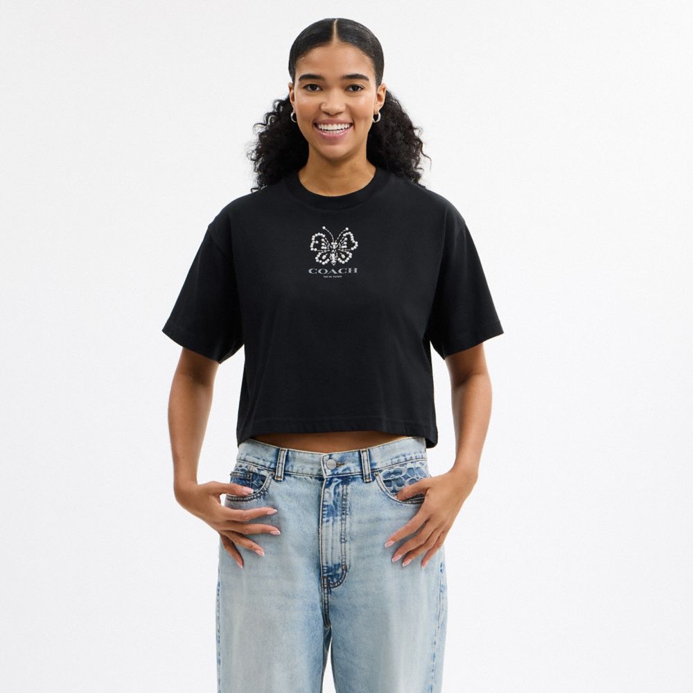 Coach Butterfly Cropped T Shirt Black
