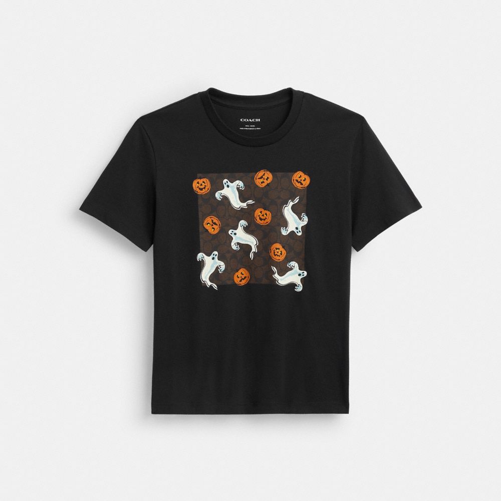 Coach Pumpkin And Ghost Signature Classic T Shirt Black