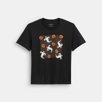 Coach Pumpkin And Ghost Signature Classic T Shirt Black