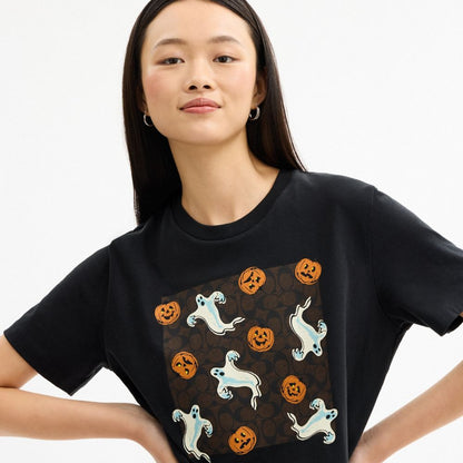 Coach Pumpkin And Ghost Signature Classic T Shirt Black