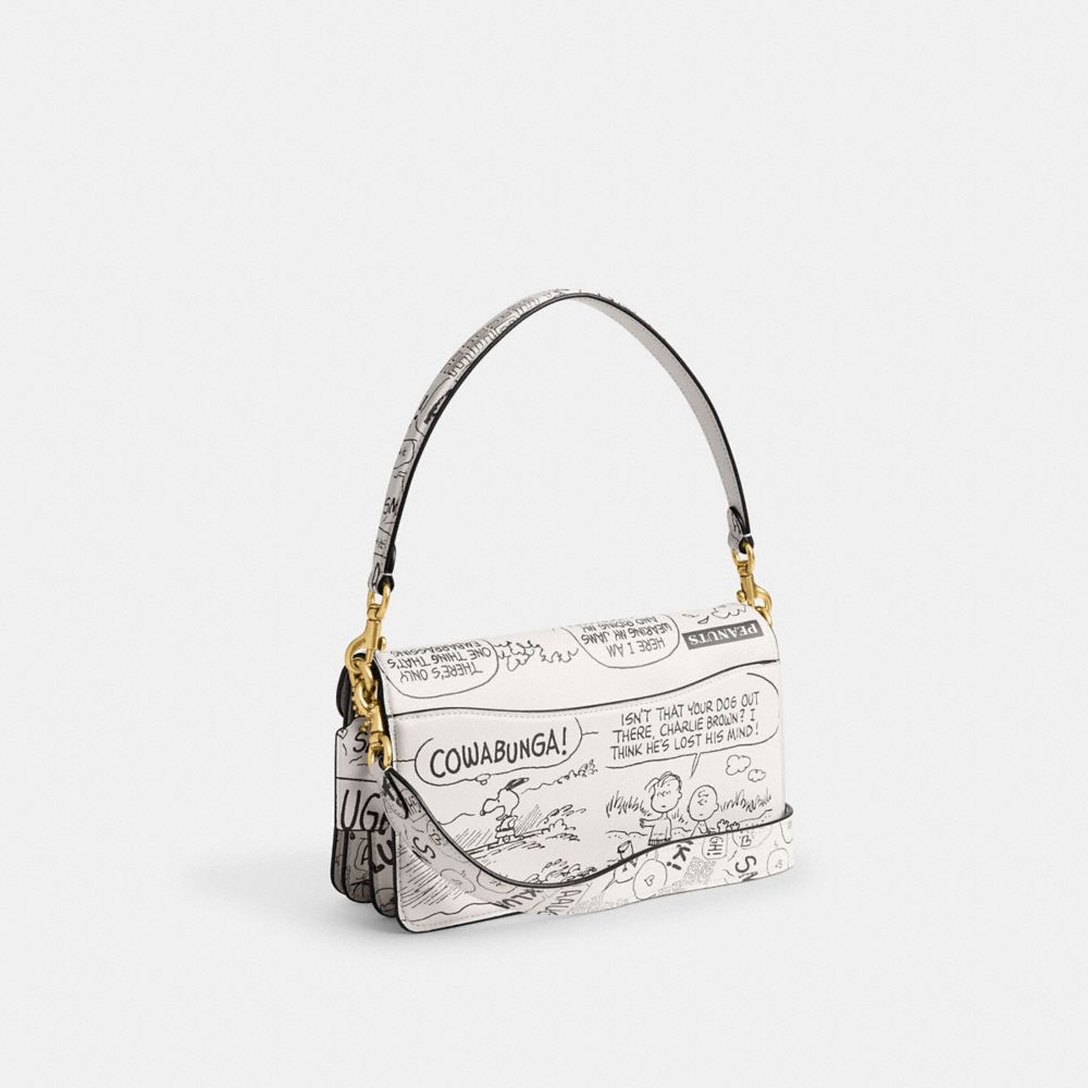 Coach Coach X Peanuts Tabby Shoulder Bag 26 With Newspaper Print Brass Chalk Multi