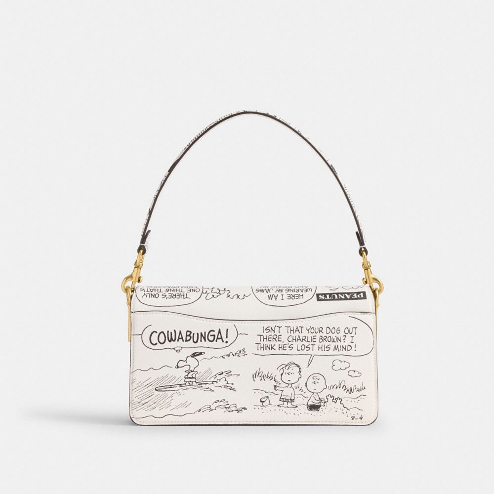 Coach Coach X Peanuts Tabby Shoulder Bag 26 With Newspaper Print Brass Chalk Multi