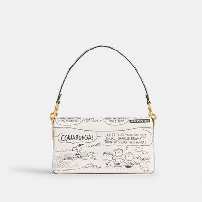 Coach Coach X Peanuts Tabby Shoulder Bag 26 With Newspaper Print Brass Chalk Multi