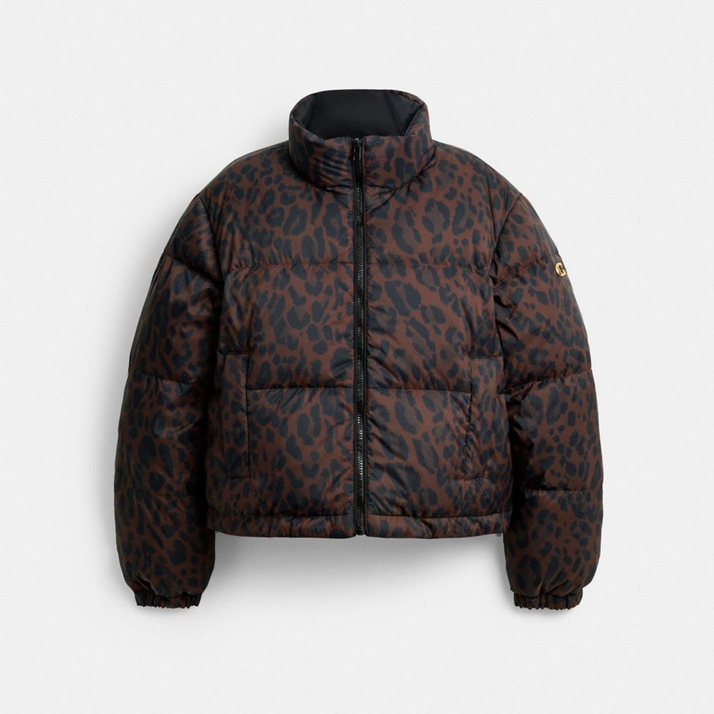 Coach Leopard Print Reversible Puffer Jacket In Recycled Polyamide Leopard