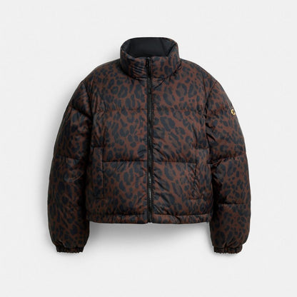 Coach Leopard Print Reversible Puffer Jacket In Recycled Polyamide Leopard