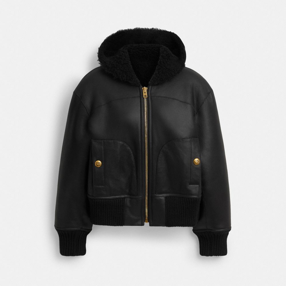 Coach Reversible Shearling Hoodie Black