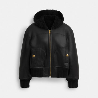 Coach Reversible Shearling Hoodie Black