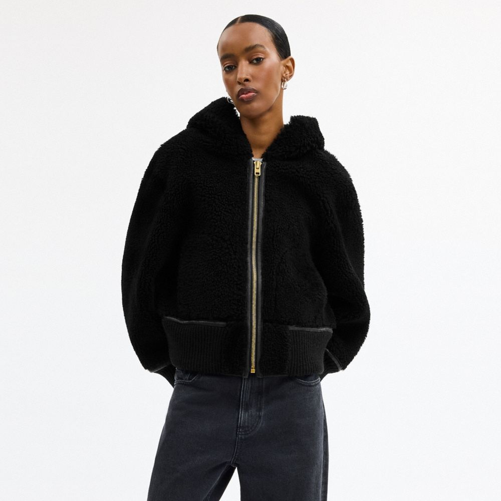 Coach Reversible Shearling Hoodie Black