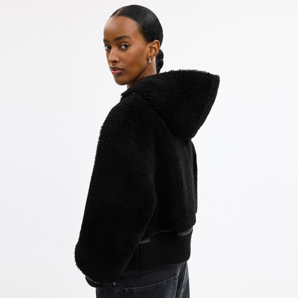 Coach Reversible Shearling Hoodie Black