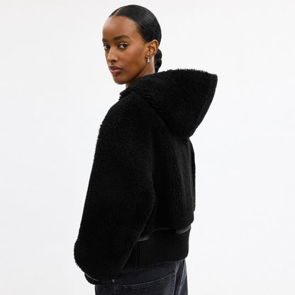 Coach Reversible Shearling Hoodie Black