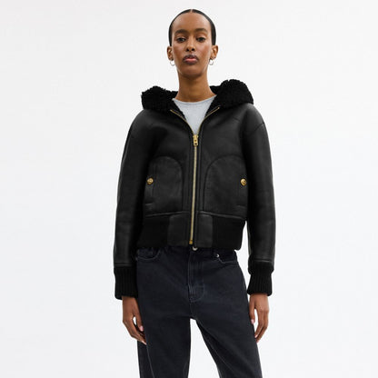 Coach Reversible Shearling Hoodie Black