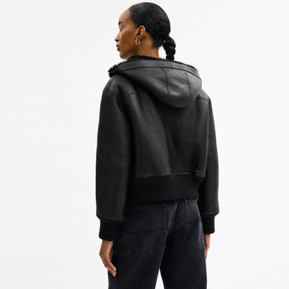 Coach Reversible Shearling Hoodie Black