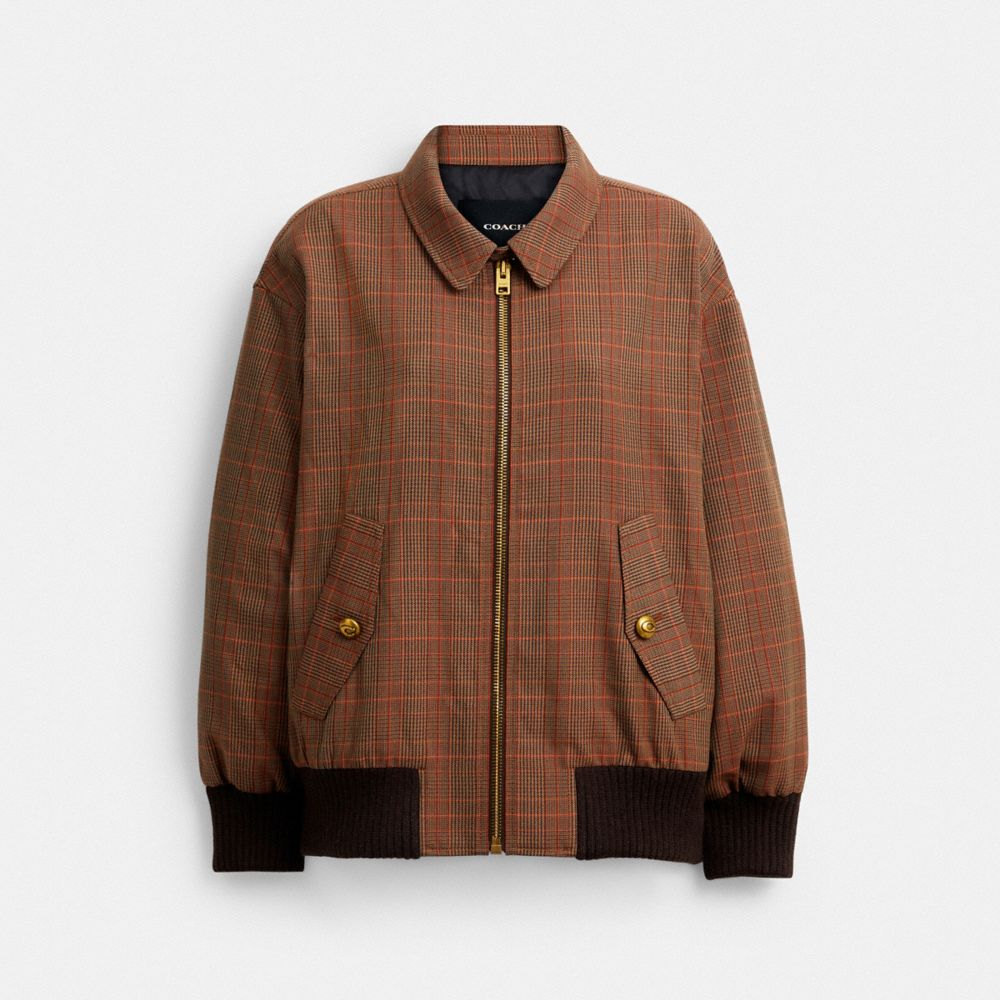 Coach Wool Blouson Jacket Orange Pink Plaid