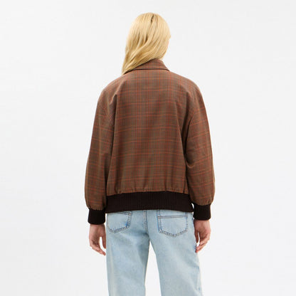 Coach Wool Blouson Jacket Orange Pink Plaid