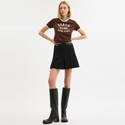 Coach Sculpted C Pleated Skirt In Recycled Polyester Black