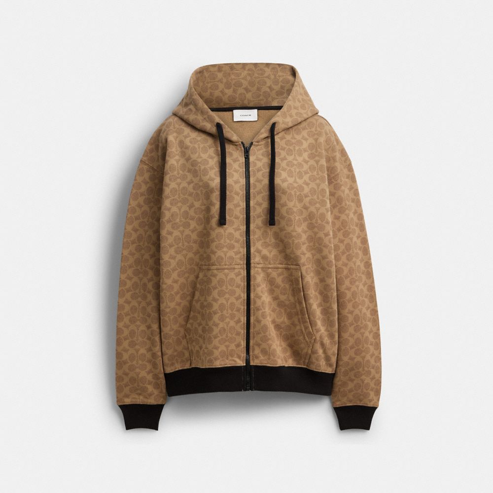 Coach All Over Signature Zip Hoodie In Organic Cotton Tan Signature