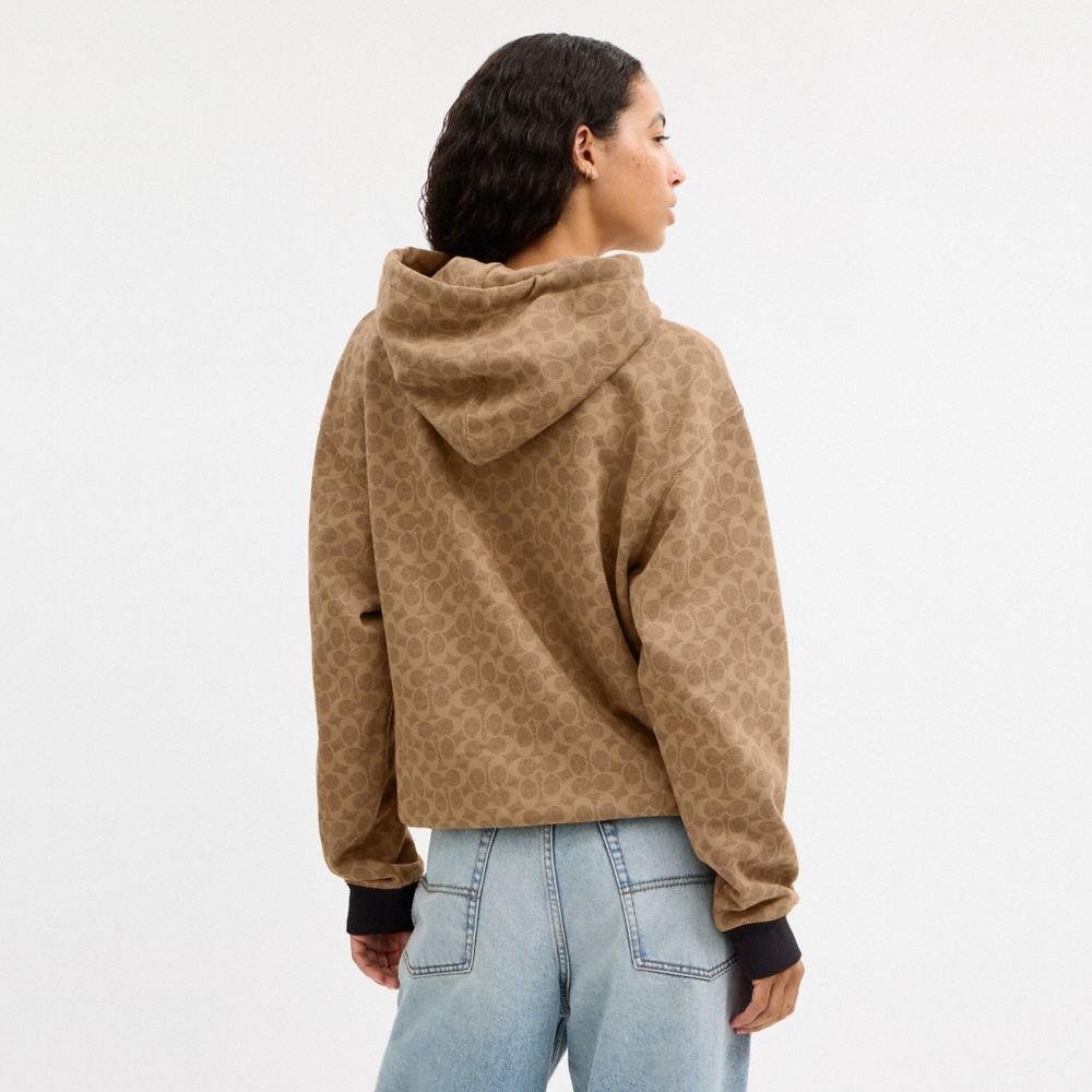 Coach All Over Signature Zip Hoodie In Organic Cotton Tan Signature