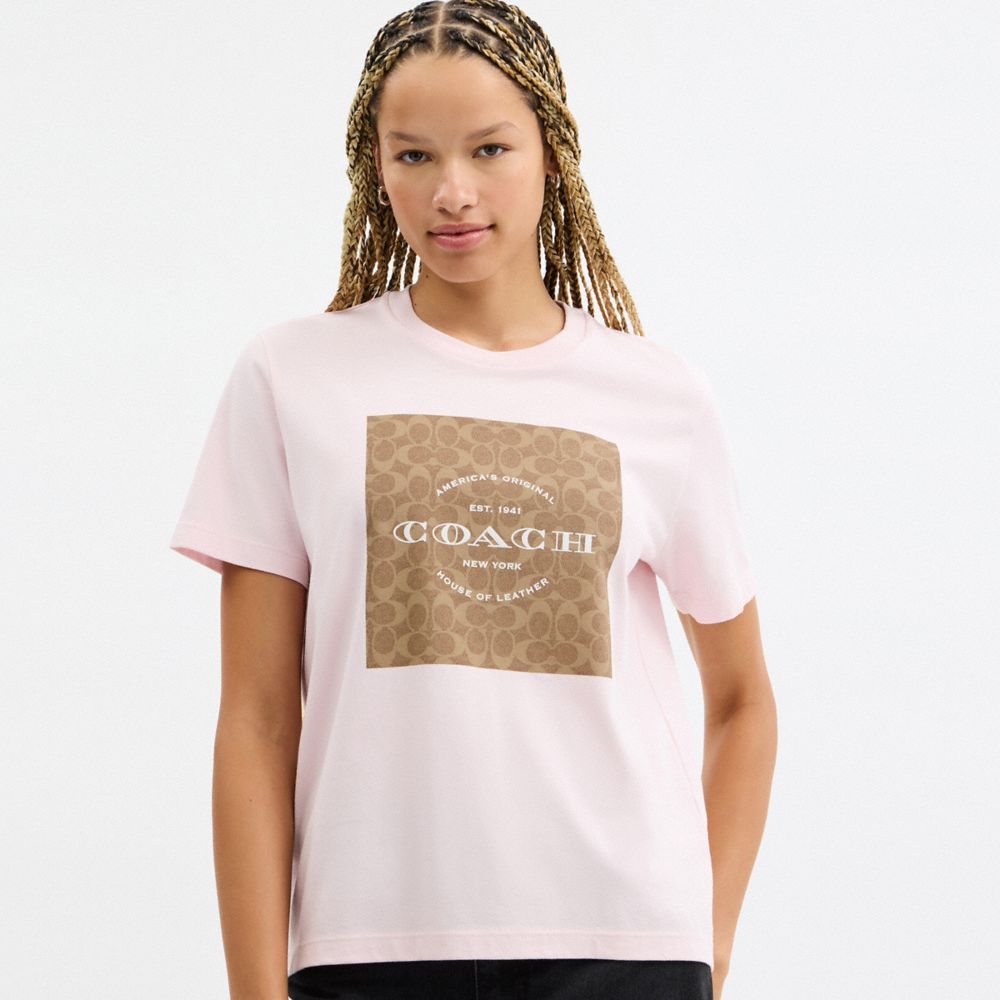 Coach Signature Square T Shirt Light Pink