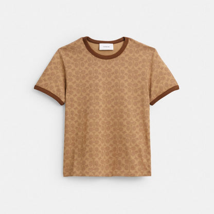 Coach Signature Ringer T Shirt In Organic Cotton Tan Signature
