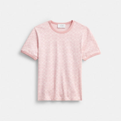 Coach Signature Ringer T Shirt In Organic Cotton Pink Signature