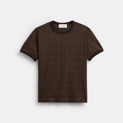 Coach Signature Ringer T Shirt Brown Signature