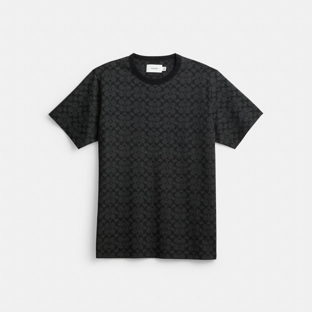 Coach Signature T Shirt In Organic Cotton Charcoal Signature