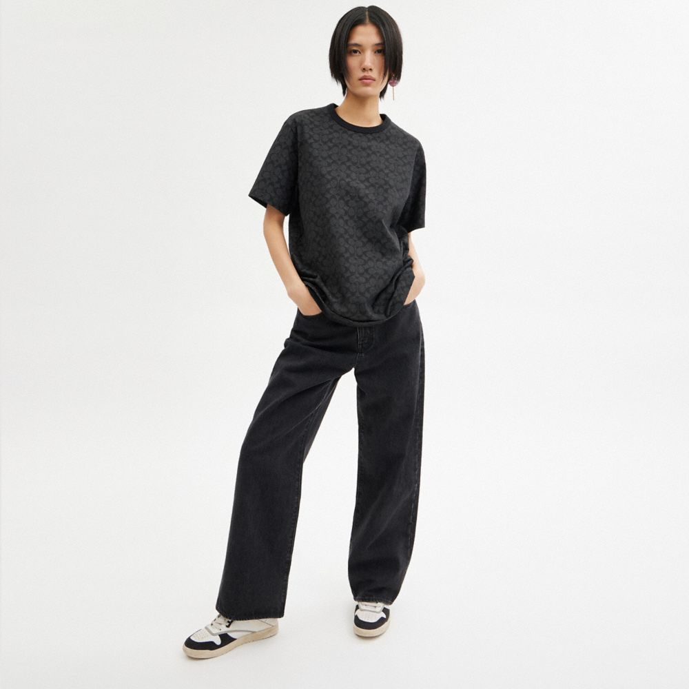 Coach Signature T Shirt In Organic Cotton Charcoal Signature