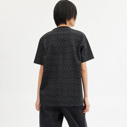 Coach Signature T Shirt In Organic Cotton Charcoal Signature