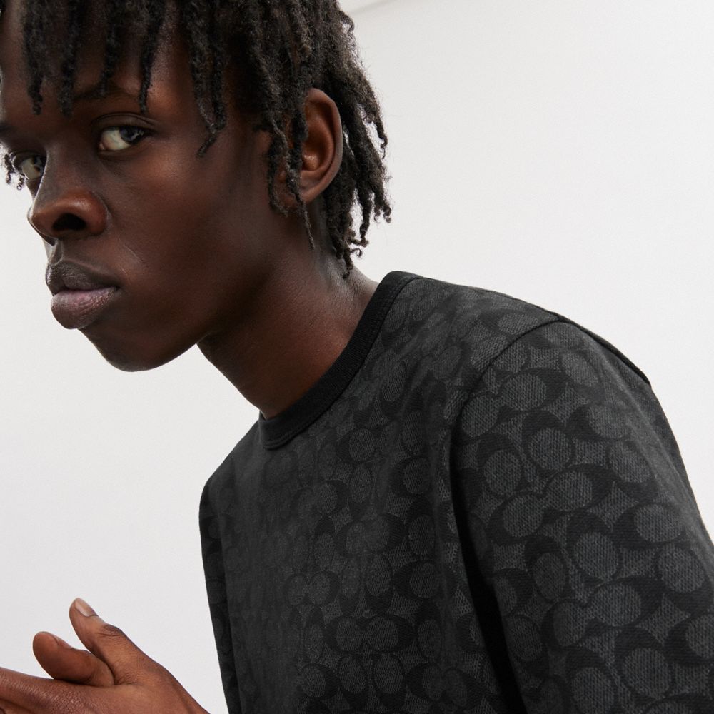 Coach Signature T Shirt In Organic Cotton Charcoal Signature