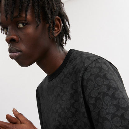 Coach Signature T Shirt In Organic Cotton Charcoal Signature